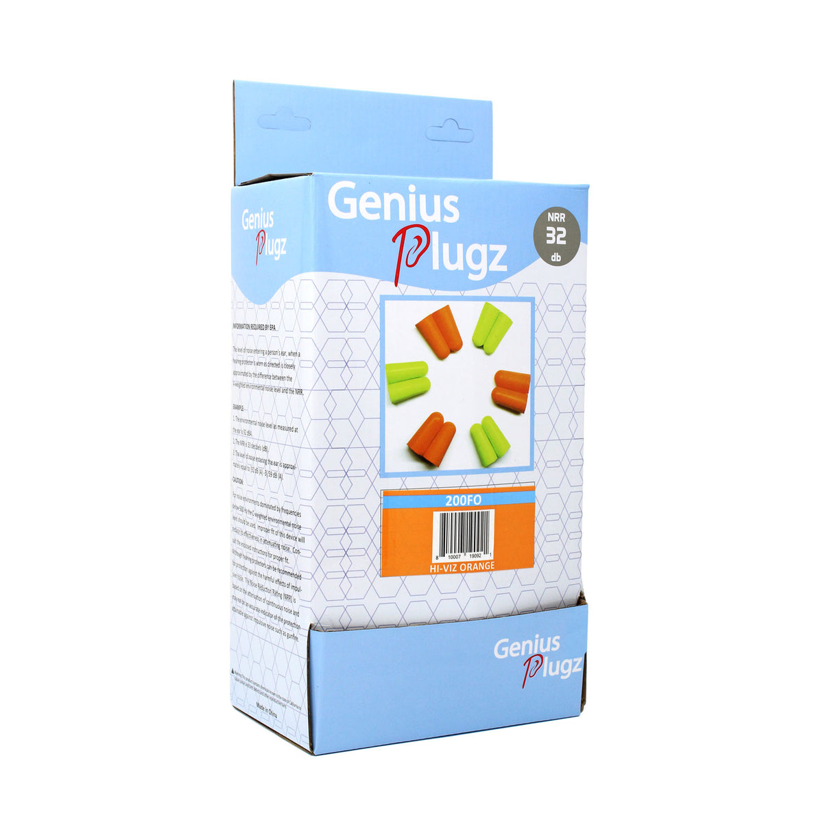 200FO- GENIUS PLUGZ Uncorded Industrial Ear Plugs (Hi-Viz Orange