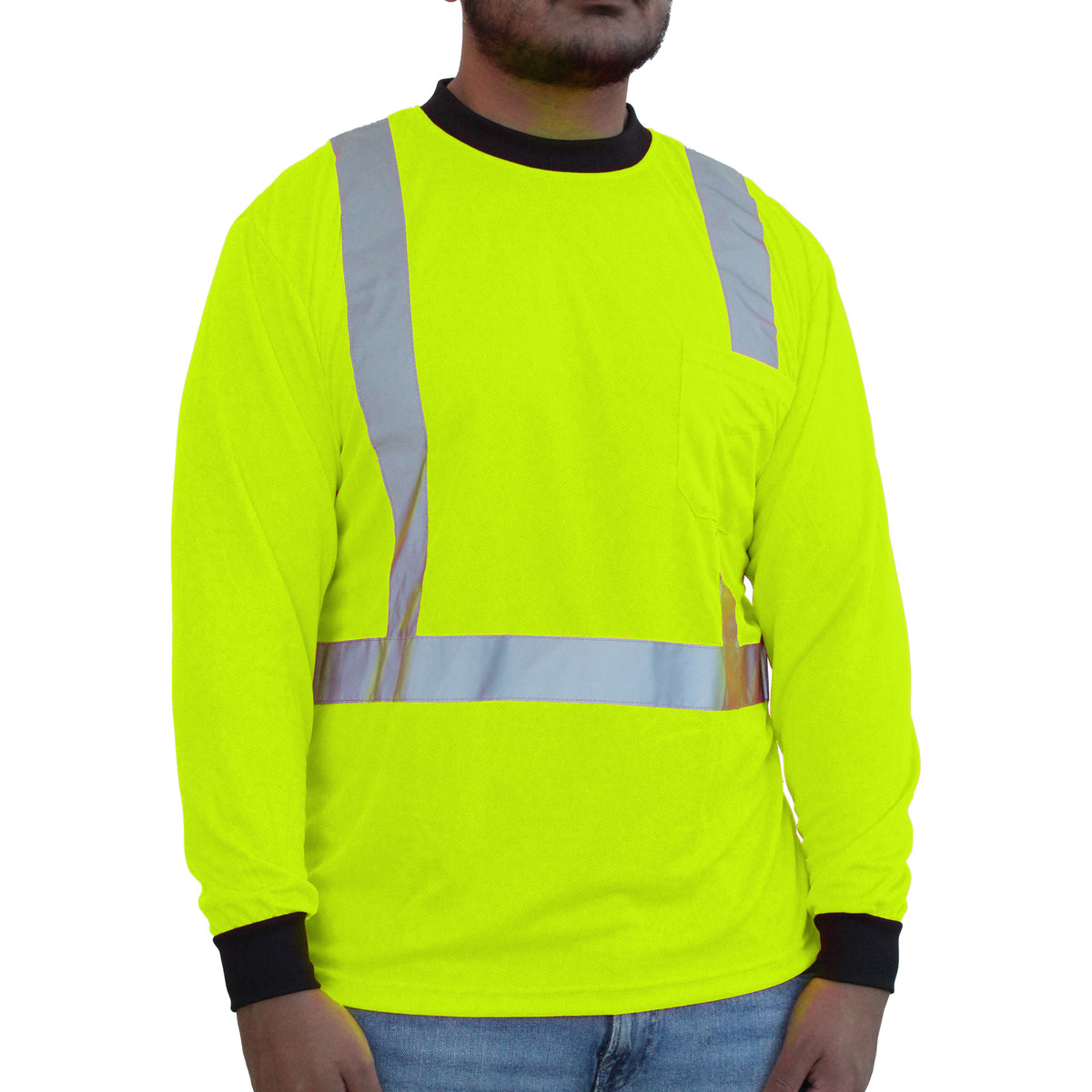 HW202FG- GLOW SHIELD Hi-Viz Green Class 2 Long Sleeve Mesh T-Shirt