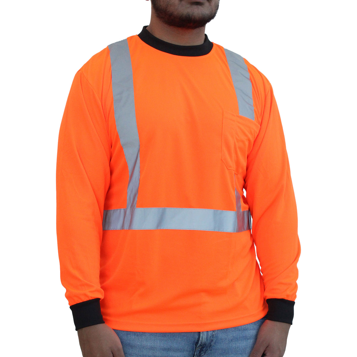 HW202FO- GLOW SHIELD Hi-Viz Orange Class 2 Long Sleeve Mesh T