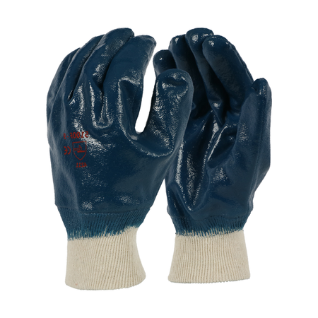 <b>5100F</b>- Elite - Smooth Finish Blue Nitrile Knit Wrist, Fully Coated