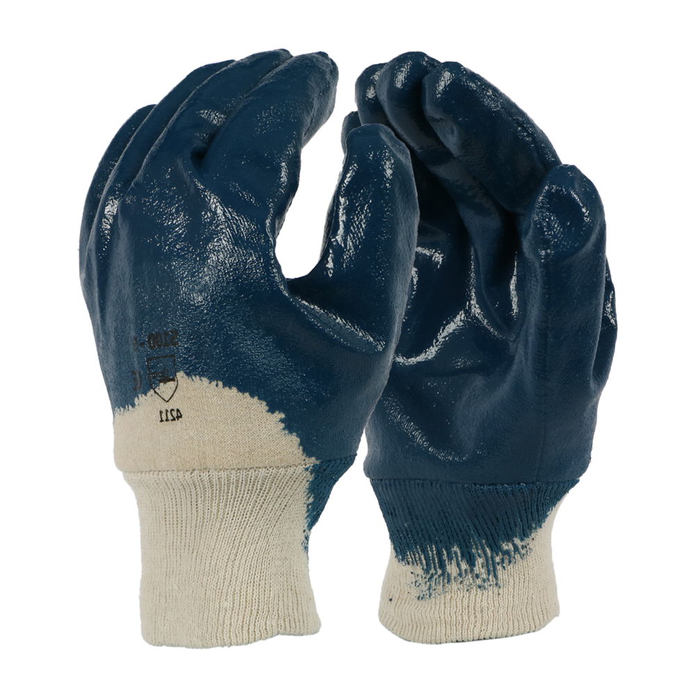 <b>5100</b>- Elite - Smooth Finish Blue Nitrile Knit Wrist, Palm Coated