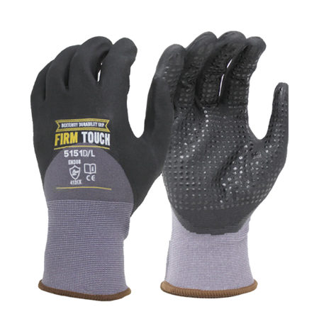 <b>5151D</b>- FIRM TOUCH 3/4 Black Nitrile Micro Foam Coated with Dots- 15 Gauge Nylon/Spandex Shell