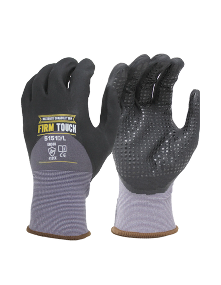 <b>5151D</b>- FIRM TOUCH 3/4 Black Nitrile Micro Foam Coated with Dots- 15 Gauge Nylon/Spandex Shell