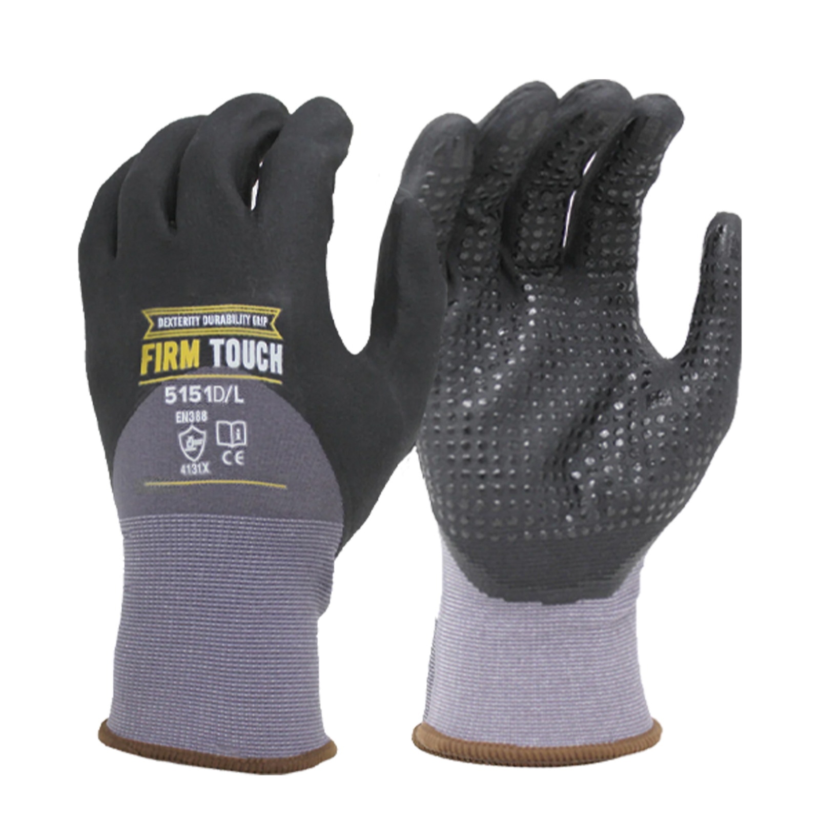 <b>5151D</b>- FIRM TOUCH 3/4 Black Nitrile Micro Foam Coated with Dots- 15 Gauge Nylon/Spandex Shell