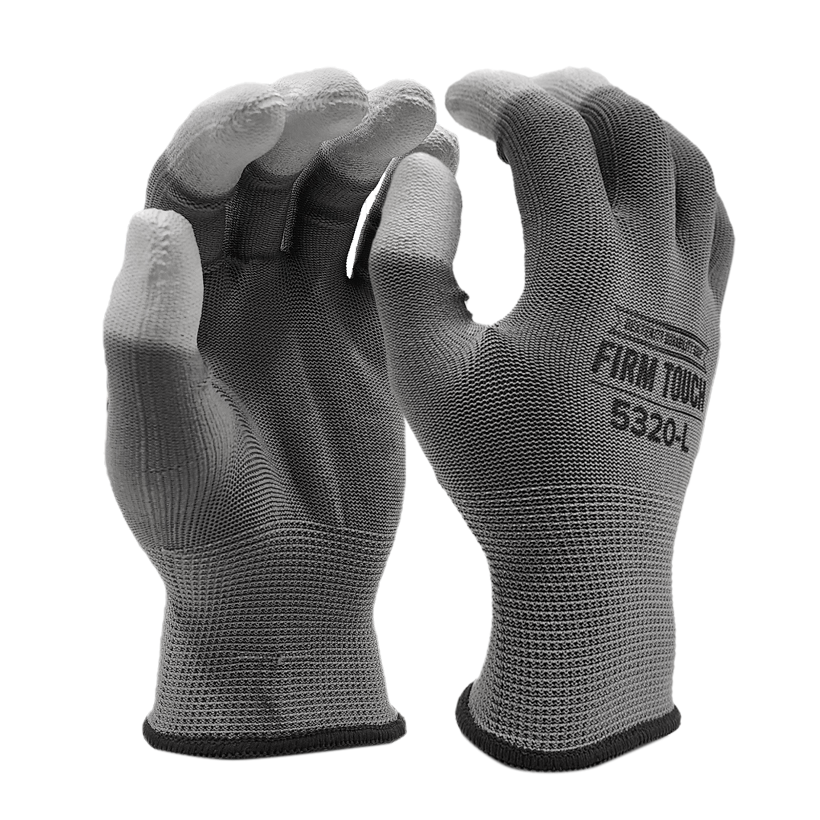 Poly Shell 5320- FIRM TOUCH 13g grey polyester shell w/ 5 fingertip PU coated ...