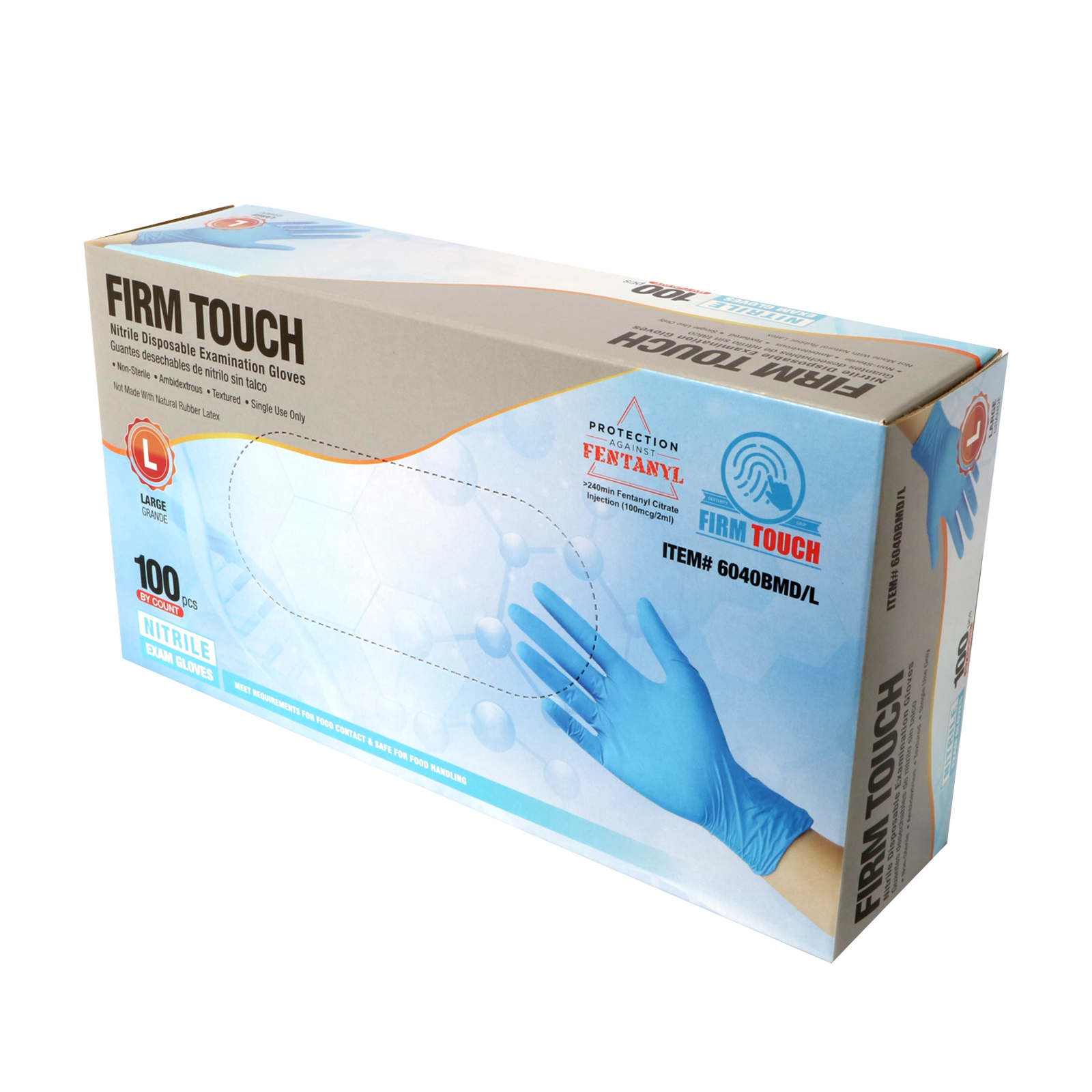 <b>6040BMD</b>- FIRM TOUCH 4 Mil Nitrile Disposable Exam Grade Powder Free (Blue)
