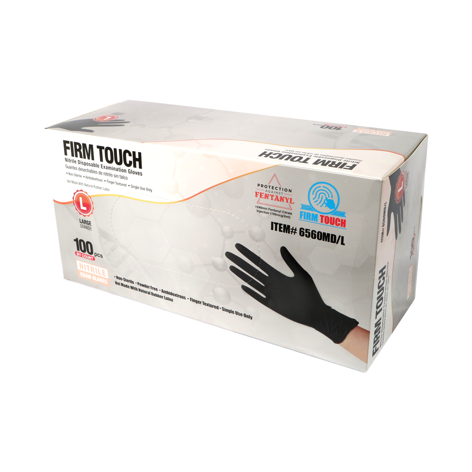 <b>6560MD</b>- FIRM TOUCH  Superior 6 Mil Nitrile Disposable Industrial Grade Powder Free (Black)