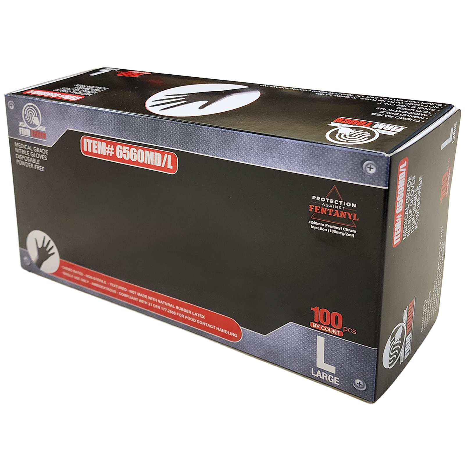 <b>6560</b>- FIRM TOUCH  Superior 6 Mil Nitrile Disposable Industrial Grade Powder Free (Black)