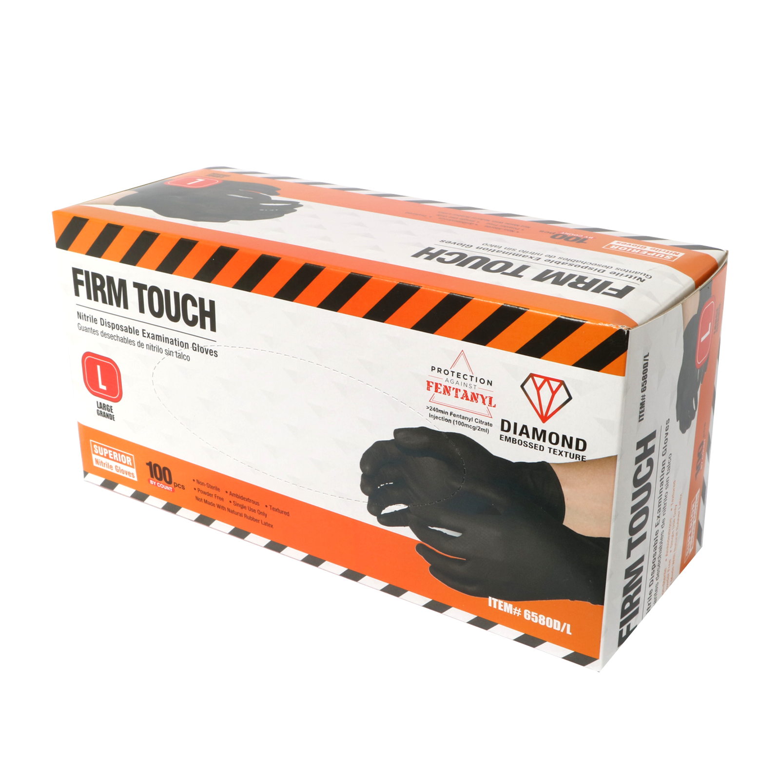 <b>6580D</b>- FIRM TOUCH 8 Mil Nitrile Diamond Embossed Disposable Exam Grade Powder Free (Black))