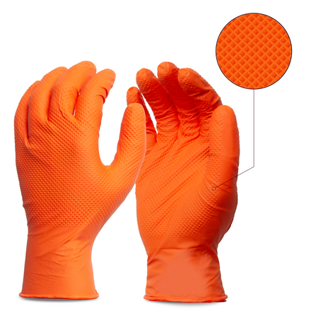 <b>6760D</b>- FIRM TOUCH 8 Mil Nitrile Diamond Embossed Disposable Industrial Grade Powder Free (Orange)