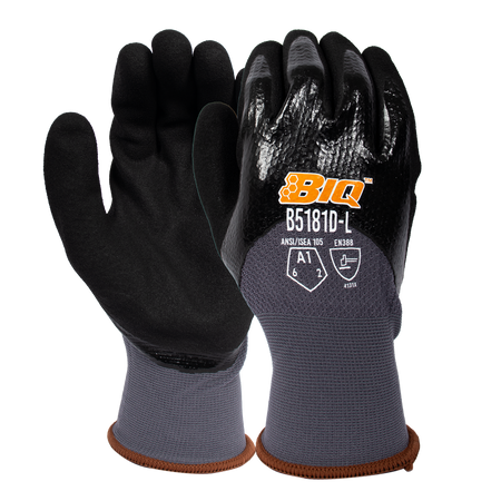 <b>B5181D</b> BIQ™ Cut A1  ¾ Coated to Knuckles Double Dipped Black/Black Nitrile