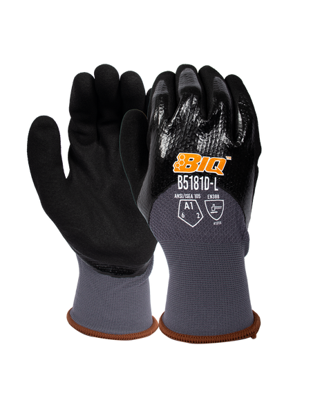 <b>B5181D</b> BIQ™ Cut A1  ¾ Coated to Knuckles Double Dipped Black/Black Nitrile
