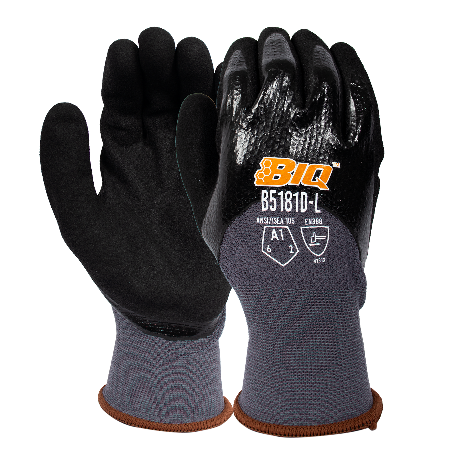 <b>B5181D</b> BIQ™ Cut A1  ¾ Coated to Knuckles Double Dipped Black/Black Nitrile