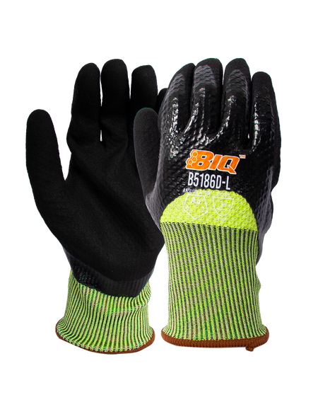 <b>B5186D</b> BIQ™ Cut A6 ¾ Coated to Knuckles Double Dipped Black/Black Nitrile