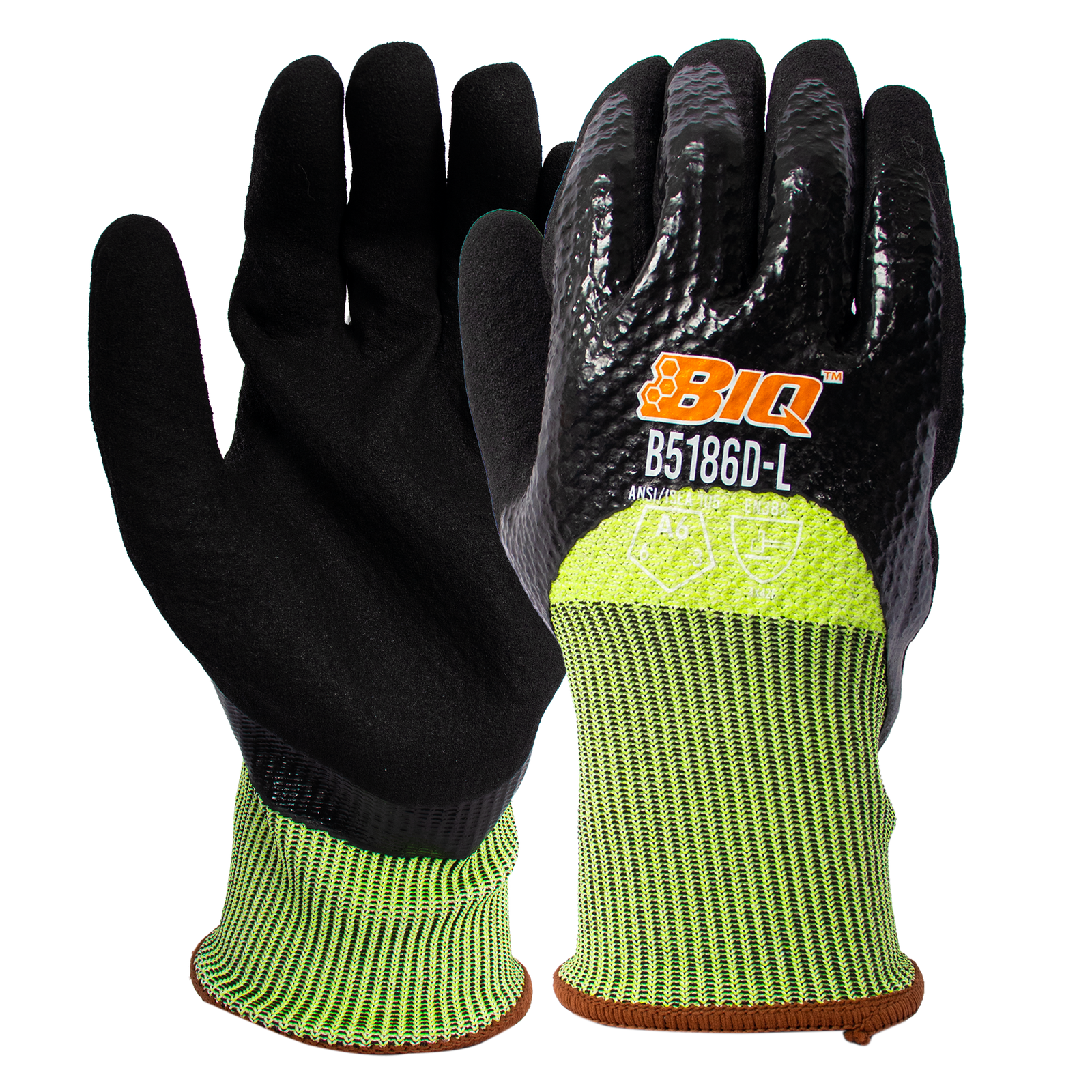 <b>B5186D</b> BIQ™ Cut A6 ¾ Coated to Knuckles Double Dipped Black/Black Nitrile