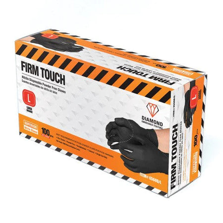 <b>6560D</b>- FIRM TOUCH 8 Mil Nitrile Diamond Embossed Disposable Industrial Grade Powder Free (Black)