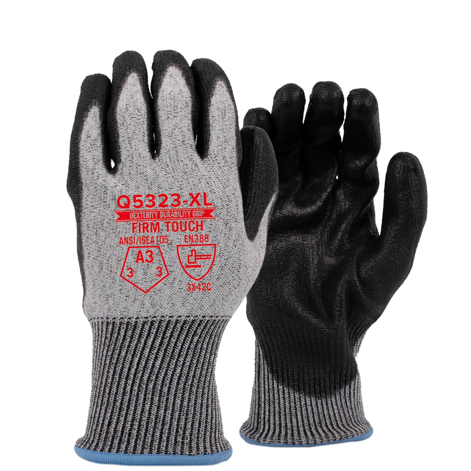 <b>Q5323</b> Economic ANSI 3 PU Salt/Pepper shell Black Coating