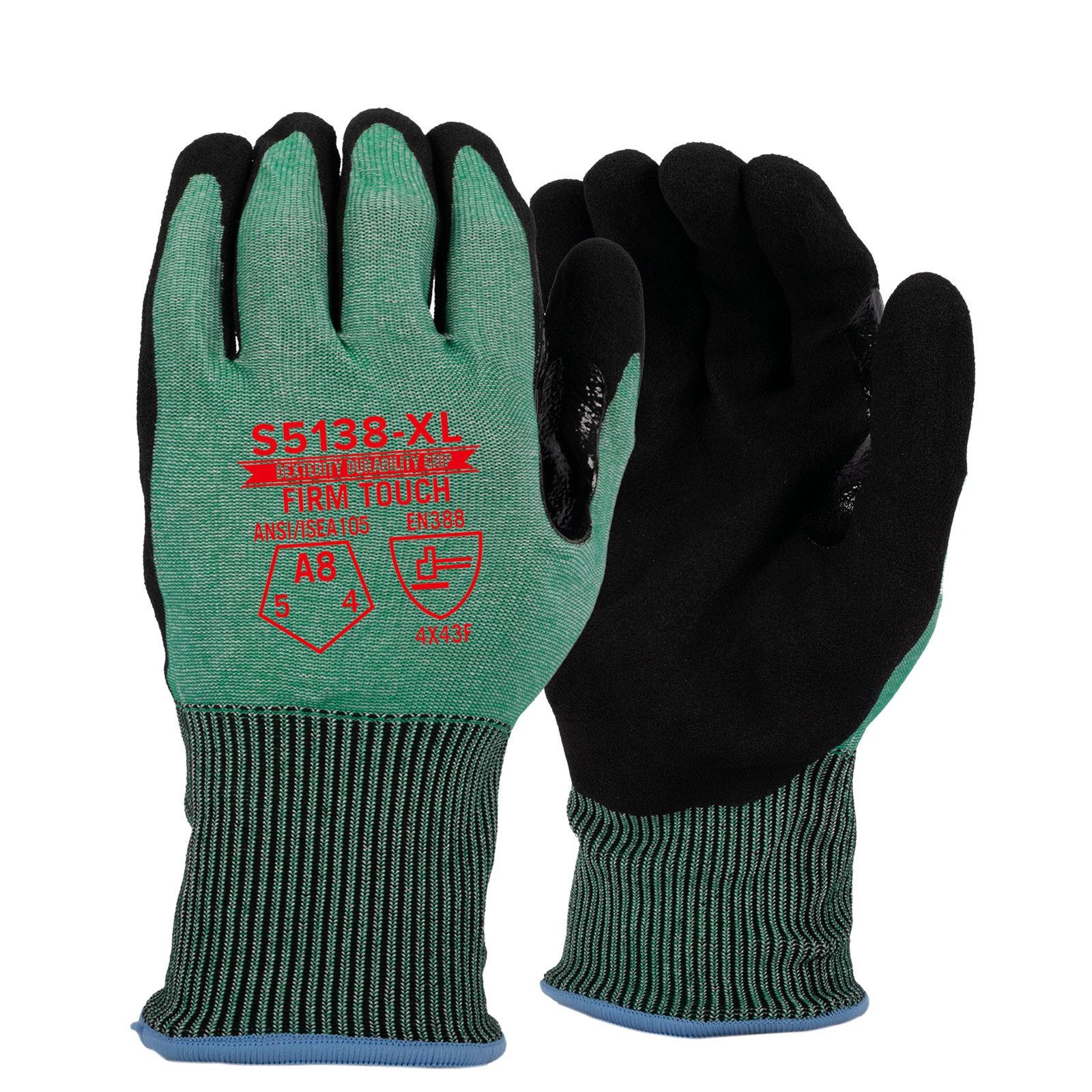 S5138 Standard ANSI Cut 8 Nitrile Green shell Black Coating