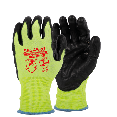 <b> S5345</b> Standard ANSI Cut 5 PU Green shell Black Coating