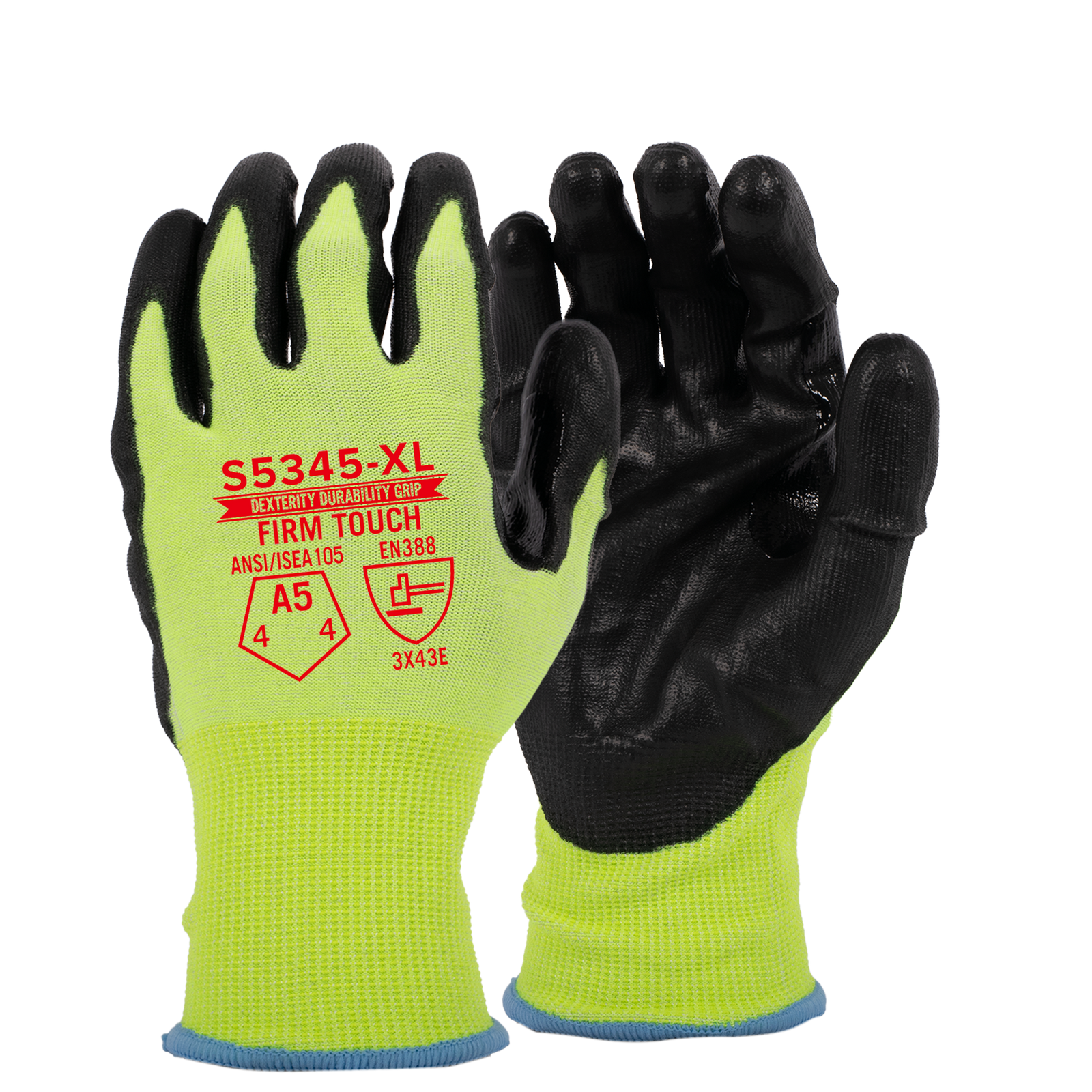 <b> S5345</b> Standard ANSI Cut 5 PU Green shell Black Coating