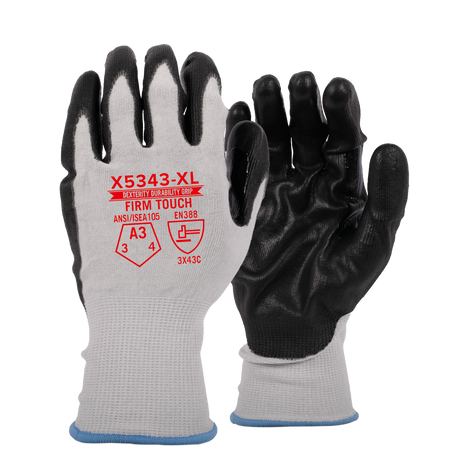 <b> X5343</b> Premium ANSI Cut 3 PU White shell black coating