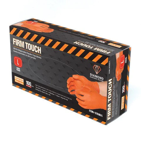 <b>6760D</b>- FIRM TOUCH 8 Mil Nitrile Diamond Embossed Disposable Industrial Grade Powder Free (Orange)