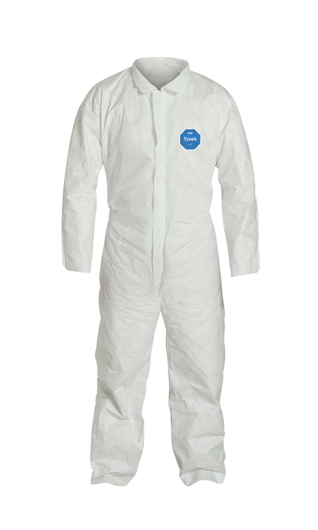 <b>TY120S WH</b>-DuPont™ Tyvek® 400 Coverall w/ Collar, Open Wrists, Open Ankles, Serged Seams, Storm Flap