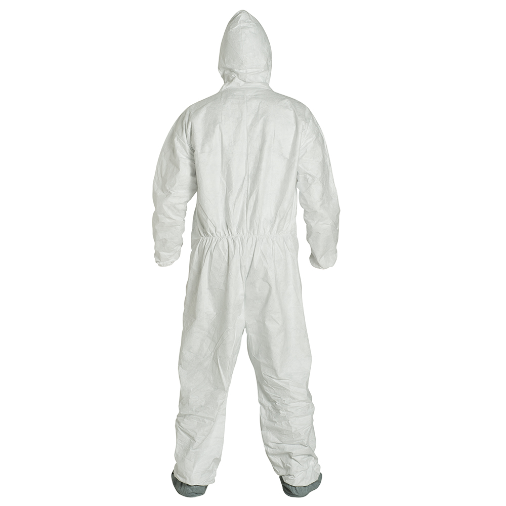 <b>TY122S WH</b>-DuPont™ Tyvek® 400 Coverall w/ Resp. Fit Hood, Elastic Wrists, Skid-Resistant Boots, Serged Seams, Storm Flap