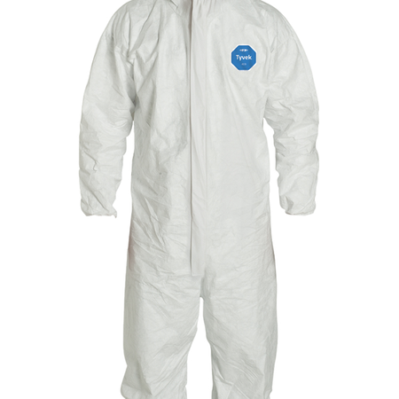 <b>TY122S WH</b>-DuPont™ Tyvek® 400 Coverall w/ Resp. Fit Hood, Elastic Wrists, Skid-Resistant Boots, Serged Seams, Storm Flap