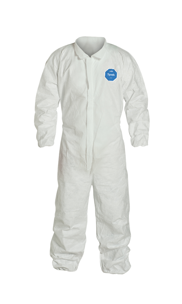<b>TY125S WH</b>-DuPont™ Tyvek® 400 Coverall w/ Collar, Elastic Wrists, Elastic Ankles, Serged Seams, Storm Flap
