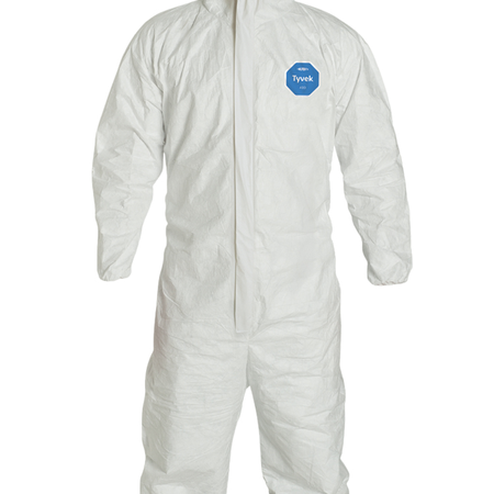 <b>TY127S WH</b>-DuPont™ Tyvek® 400 Coverall w/ Resp. Fit Hood, Elastic Wrists, Elastic Ankles, Serged Seams, Storm Flap