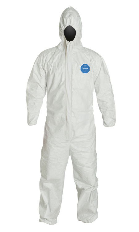 <b>TY127S WH</b>-DuPont™ Tyvek® 400 Coverall w/ Resp. Fit Hood, Elastic Wrists, Elastic Ankles, Serged Seams, Storm Flap