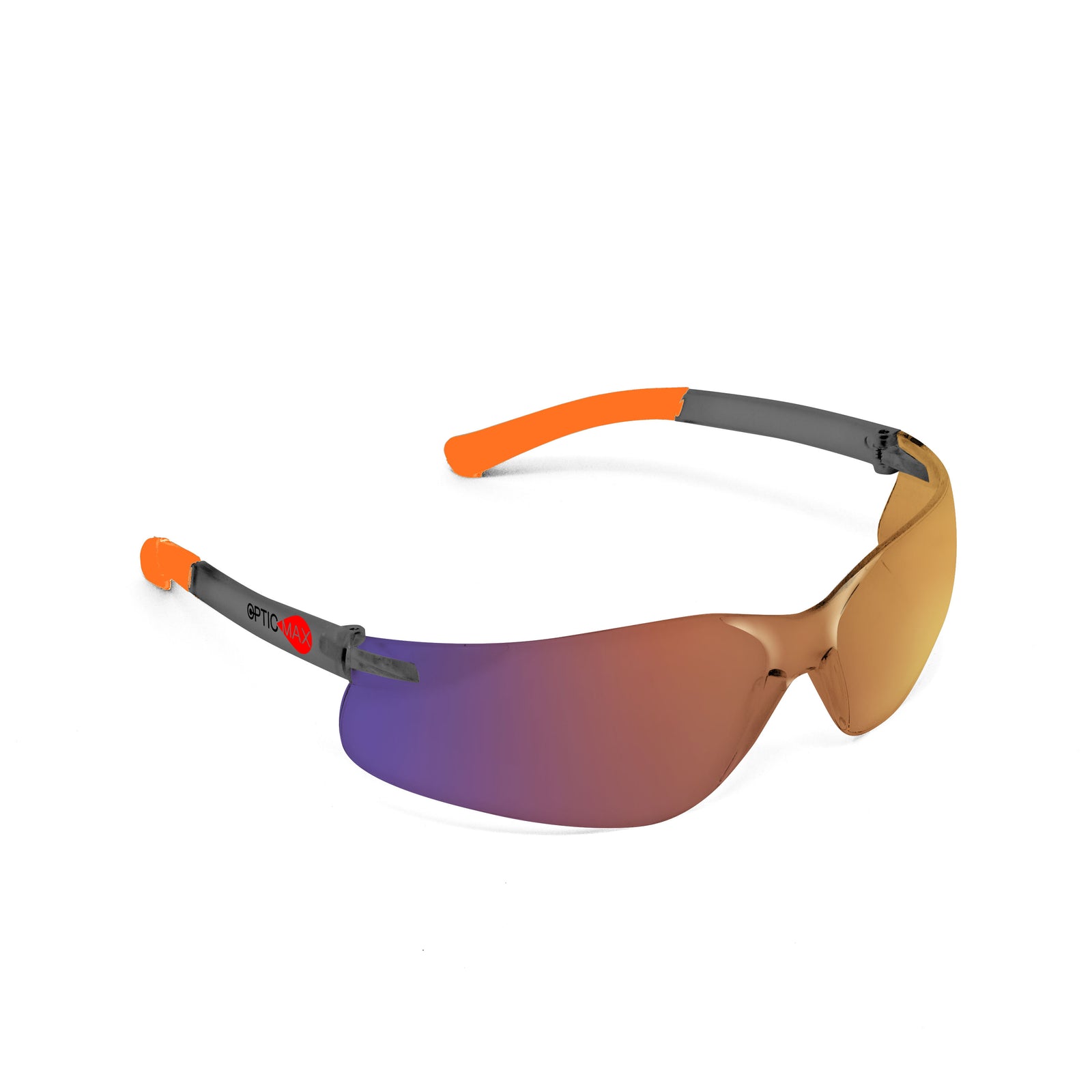 <b>100RT/BM</b>- OPTIC MAX Blue Mirror Lens With Grey Frame Orange/Black Tips