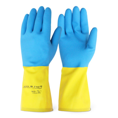 <b>4224</b>- ELITE 24 Mil Blue on Yellow Straight Cuff Household Gloves