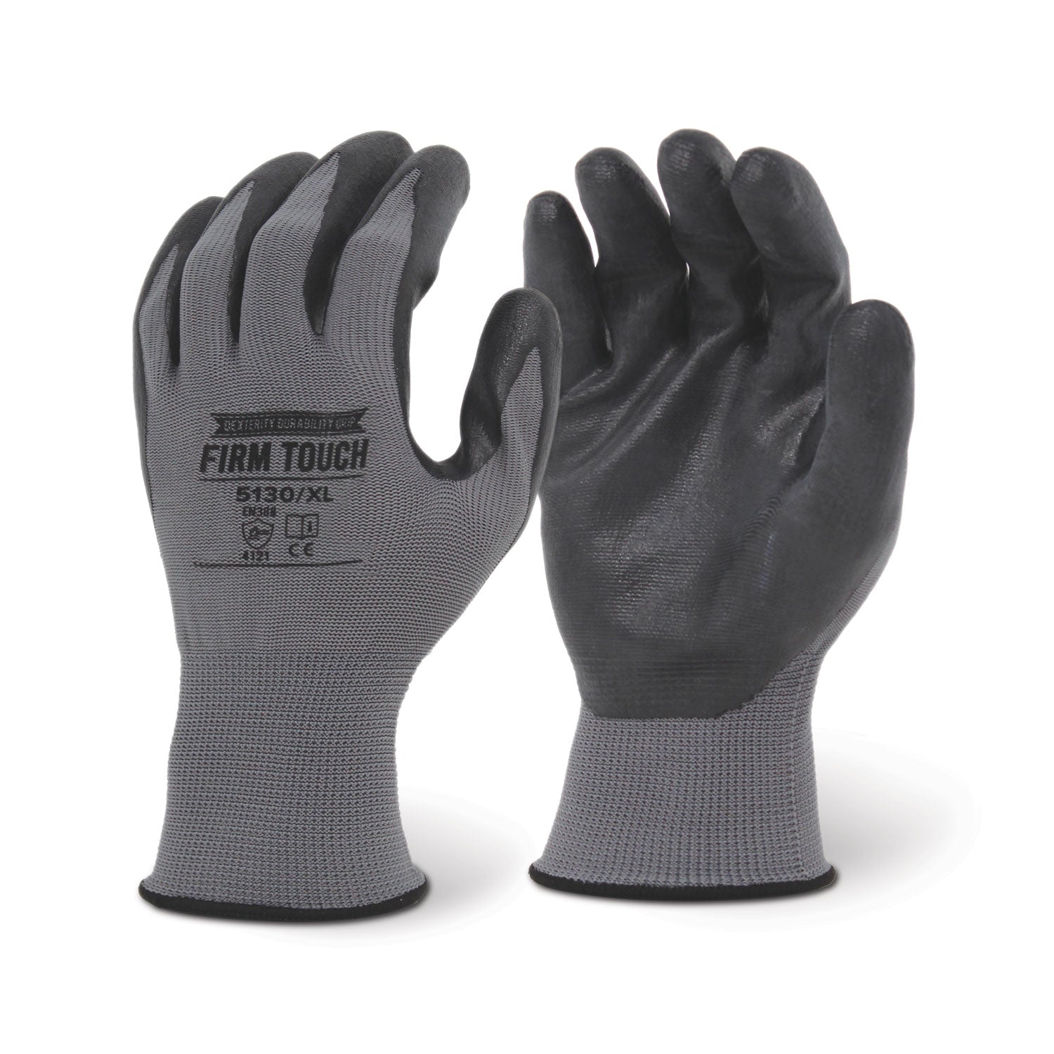 <b>5130</b>- FIRM TOUCH Grey Polyester, Black NitrileX Foam Coated - Grey Shell