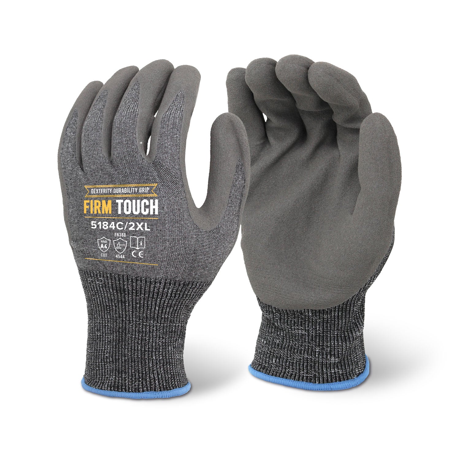 <b>5184C</b>- FIRM TOUCH (CUT A4) Gray Sandy Nitrile Coated - Ultra-Thin 18 Gauge Shell