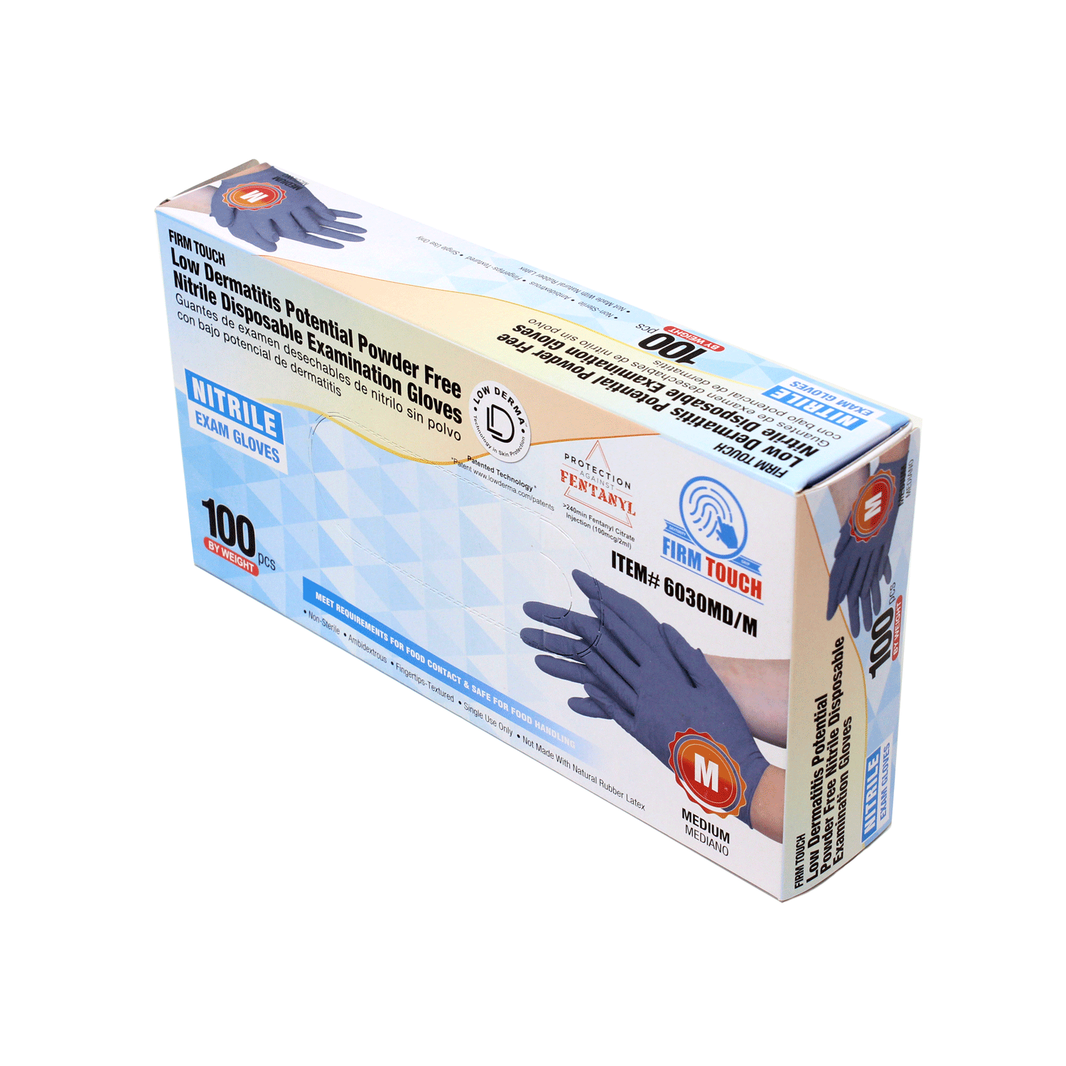 <b>6030MD</b>- FIRM TOUCH 3 Mil Nitrile Exam Grade with Chemo and Fentanyl Rated Protection