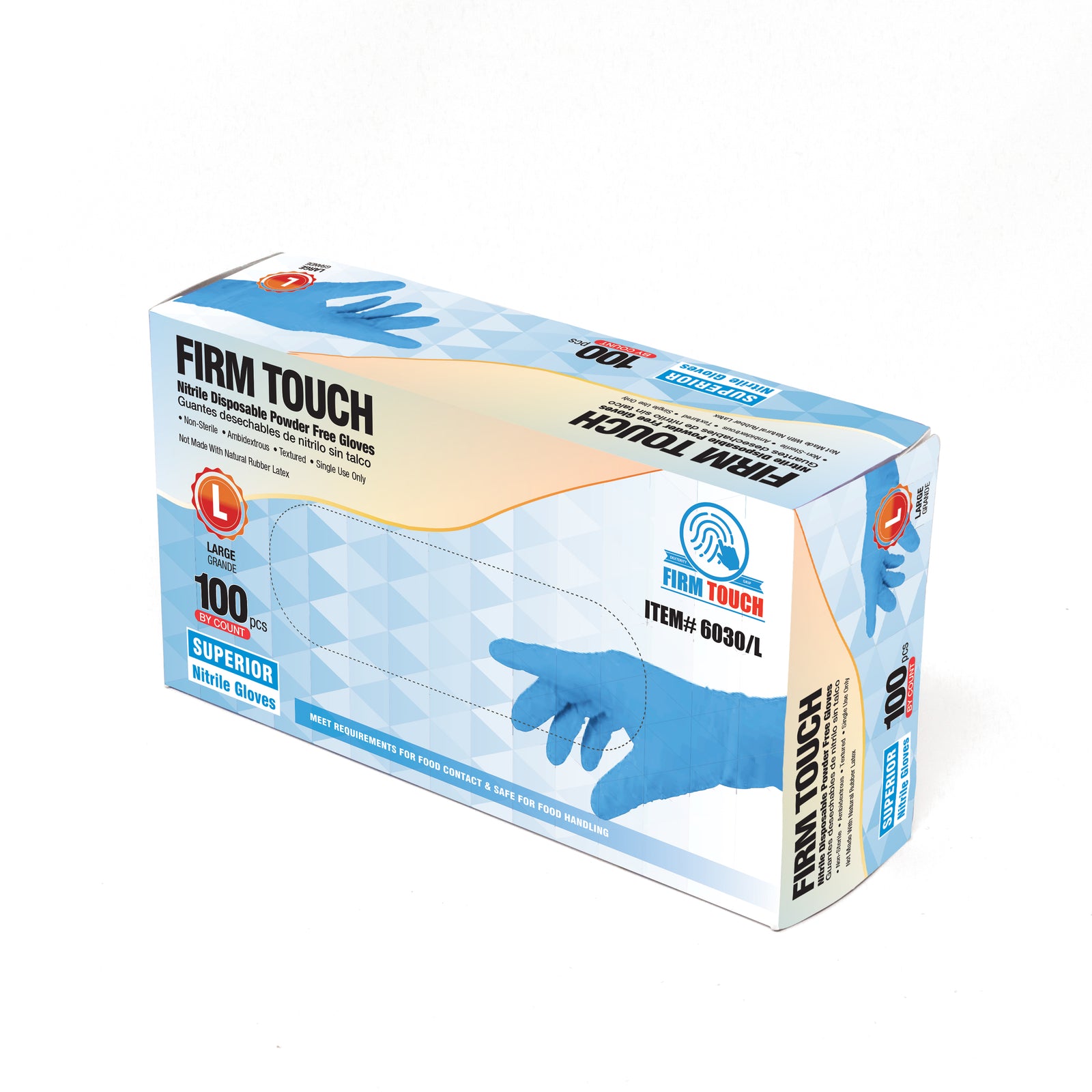 <b>6030</b>- FIRM TOUCH 3 Mil Nitrile Ultra Soft Disposable Industrial Grade Powder Free (Blue)