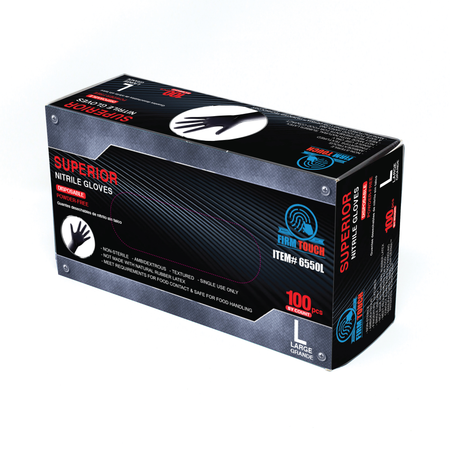 <b>6550</b>- FIRM TOUCH  Superior 5 Mil Nitrile Disposable Industrial Grade Powder Free (Black)