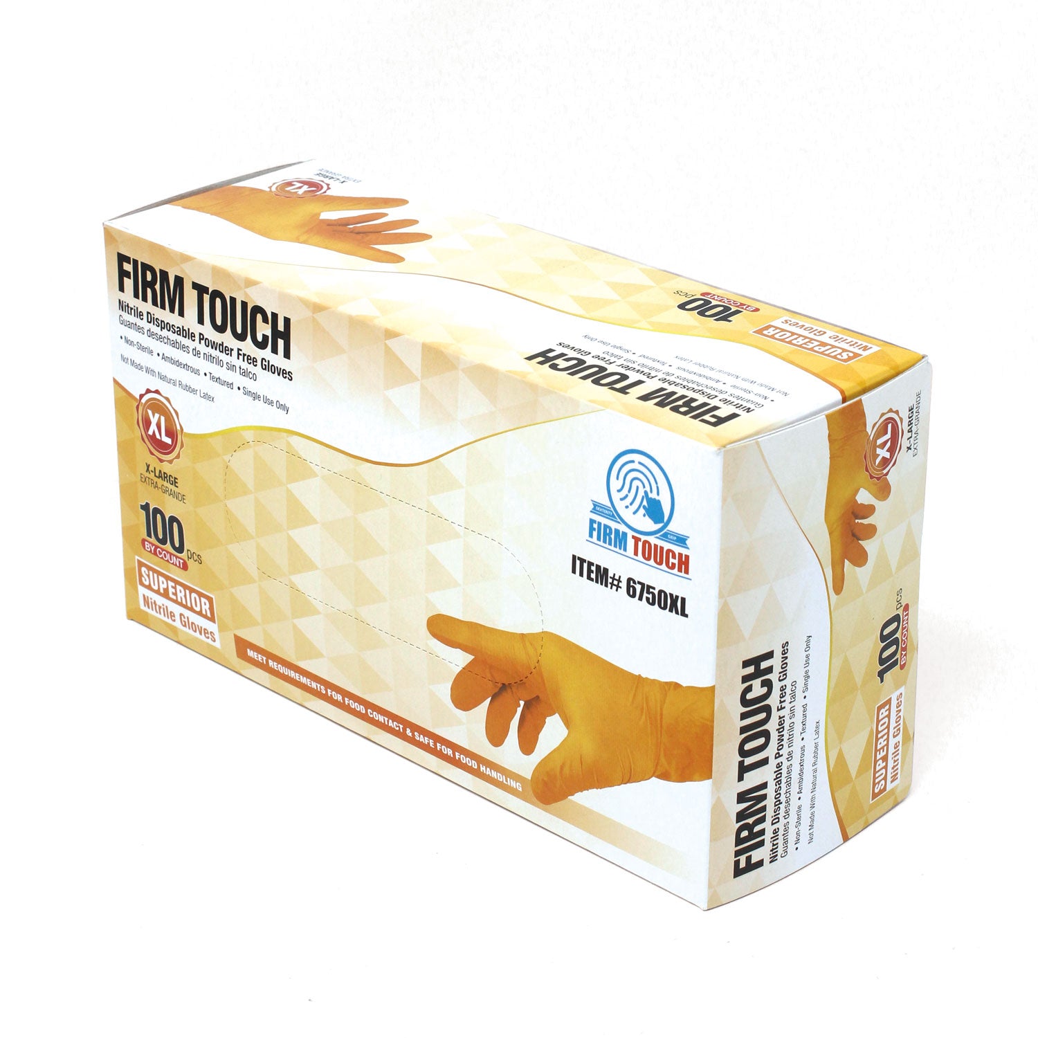 <b>6750</b>- FIRM TOUCH 5 Mil Nitrile Disposable Industrial Grade Powder Free (Orange)