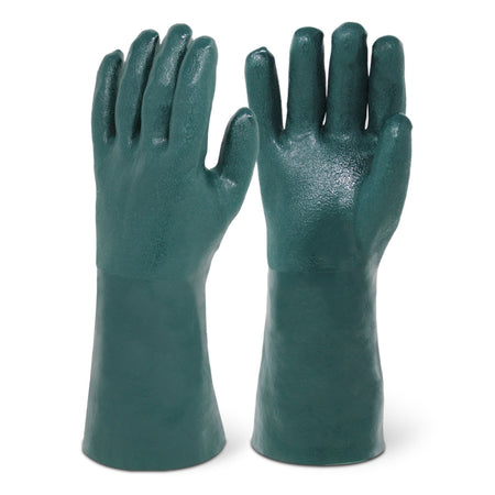 <b>7214</b>- ELITE 14" SANDY FINISH GREEN PVC Chemical Resistant Gloves