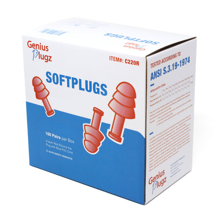 <b>C220R</b>- GENIUS PLUGZ Corded 3-layer Red Silicone Ear Plug