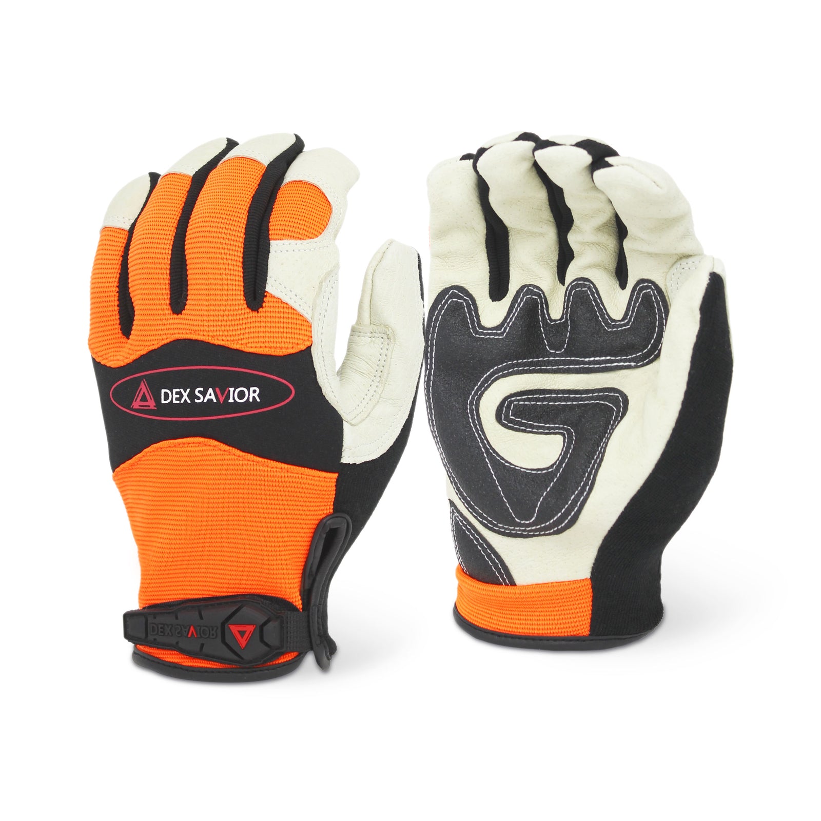 <b>MG201</b>- DEX SAVIOR Premium Pigskin Hi-Viz Orange Mechanic Glove