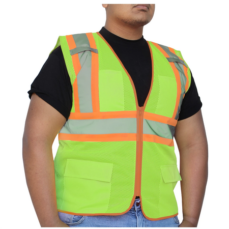 <b>SV702FG</b>- GLOW SHIELD Class 2 - Safety Vest (Mesh With Silver Stripes - Inner Pockets)
