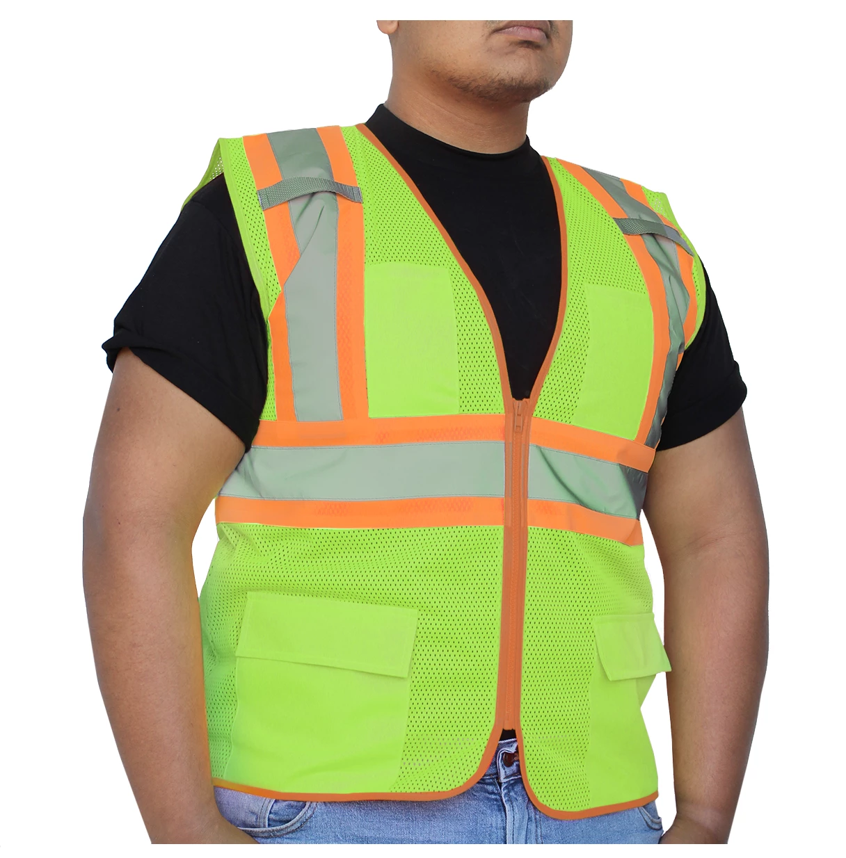 <b>SV702FG</b>- GLOW SHIELD Class 2 - Safety Vest (Mesh With Silver Stripes - Inner Pockets)